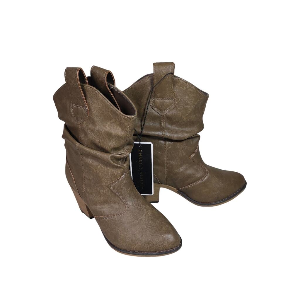 Charles Albert Mocha Brown Slouchy Western Ankle Boots Womens Size 6 NWT